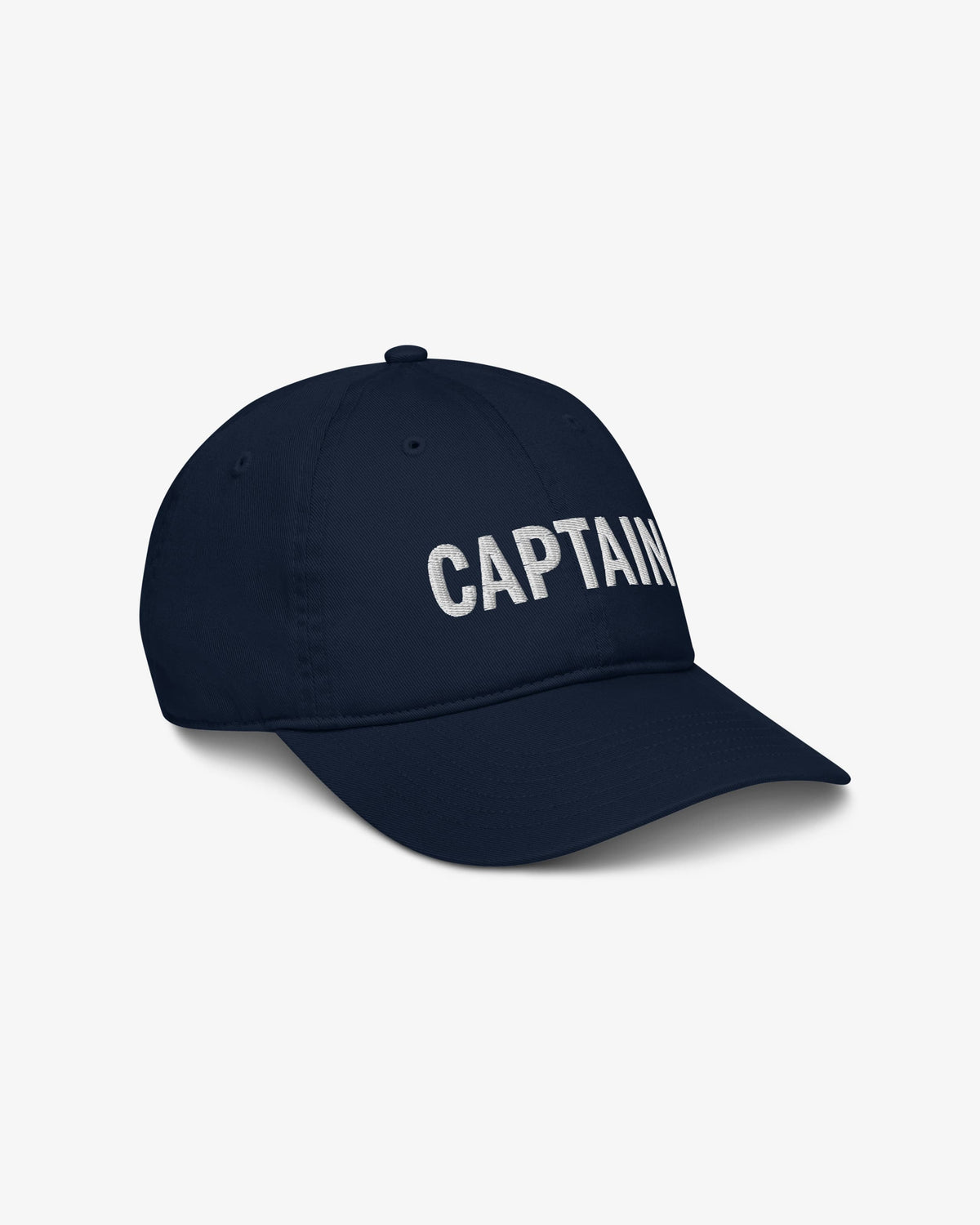 Captain embroidered wordmark cap, pacific blue, front three-quarter angle view