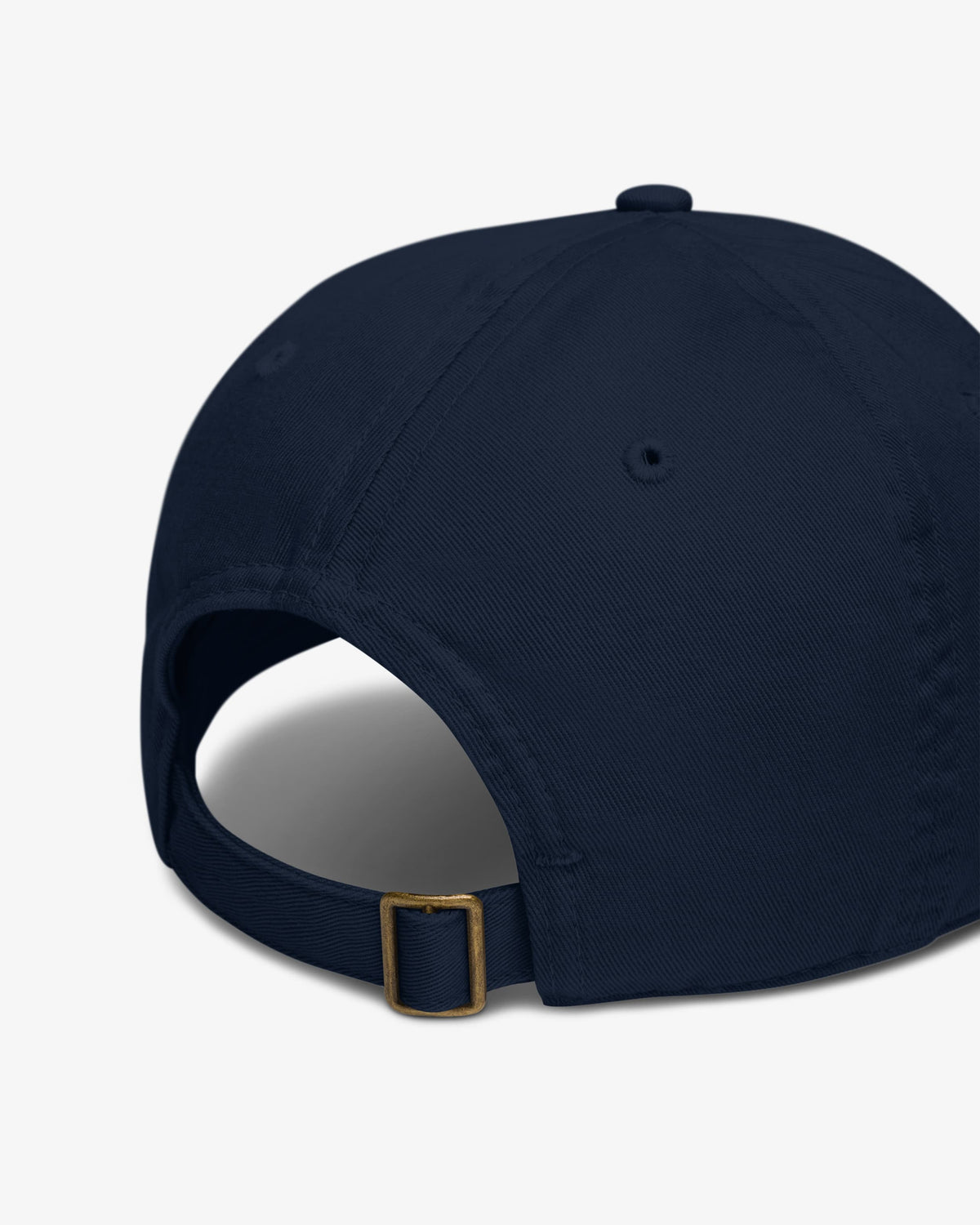 Brass slider strap closure detail on Captain cap