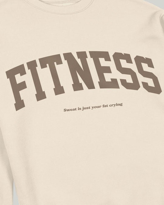 Fitness graphic close-up, Sweat Is Just Your Fat Crying in retro athletic lettering