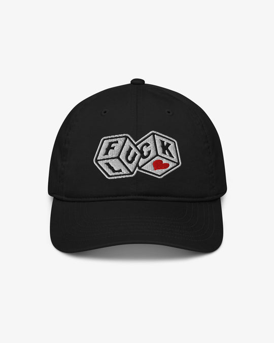 F*ck Luck embroidered dice graphic cap, front view