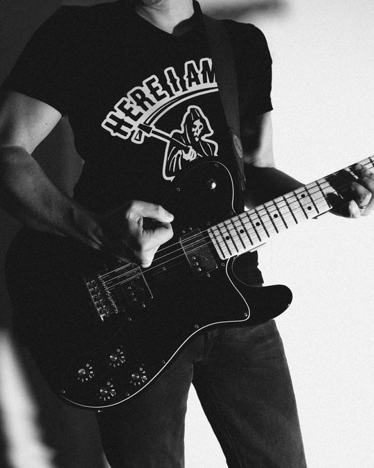 Here I Am t-shirt in black, worn by a model
