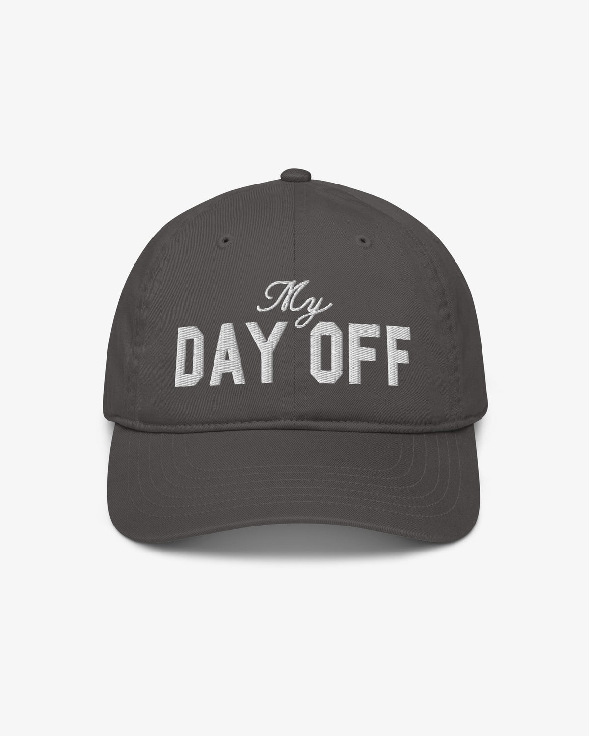 Charcoal My Day Off embroidered cap, front view