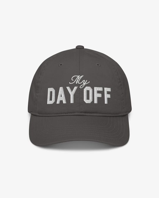 Charcoal My Day Off embroidered cap, front view