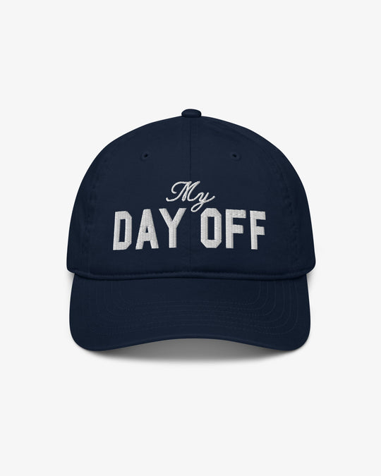 Navy My Day Off embroidered cap, front view
