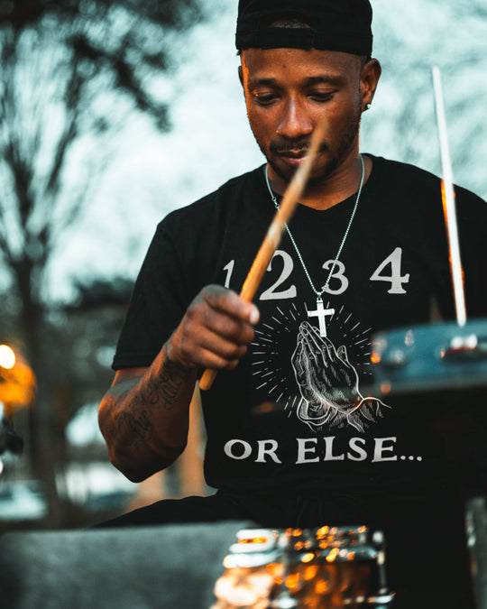 Or Else... t-shirt in black, worn by a model