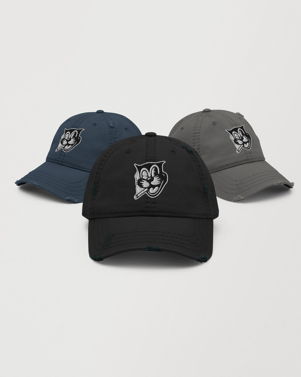 Smokey embroidered distressed dad hat in black, navy and charcoal – Wearrs