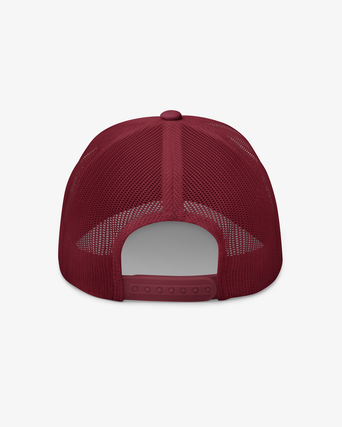 Sorry I'm Late, I Met A Dog trucker hat, cranberry, back three-quarter angle view