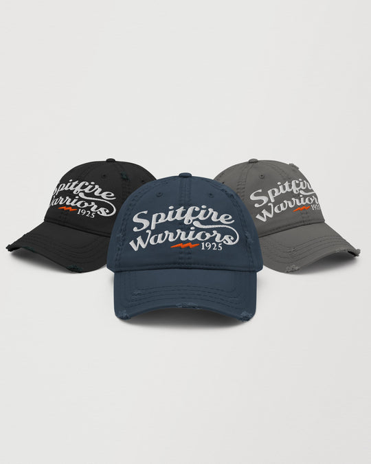 Spitfire Warriors embroidered distressed dad hat in navy, black and charcoal