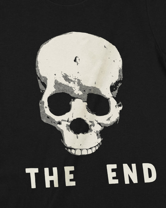 Close-up of The End print, halftone skull above "THE END" lettering