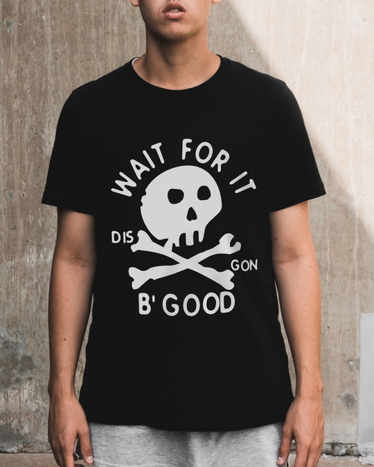 Wait For It t-shirt in black, worn by a model